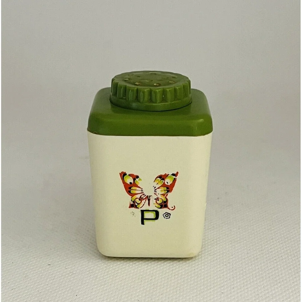 Vintage Lustro Ware Butterfly Green Lid Pepper Shaker Small USA 2.25